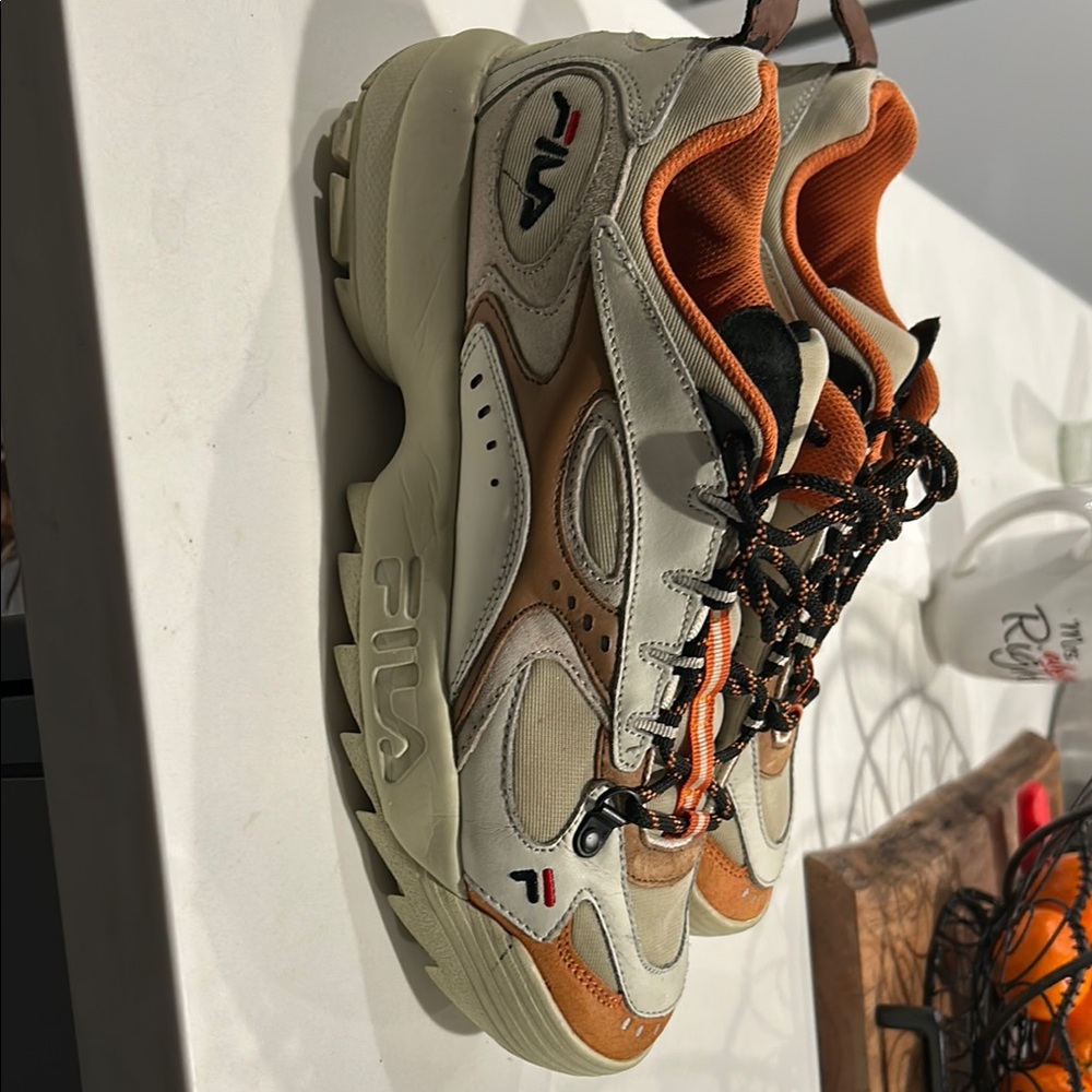 Fila Men's Boveasorus X Disruptor Beige, Brown and  Orange  Sneakers Men’s 10.5”